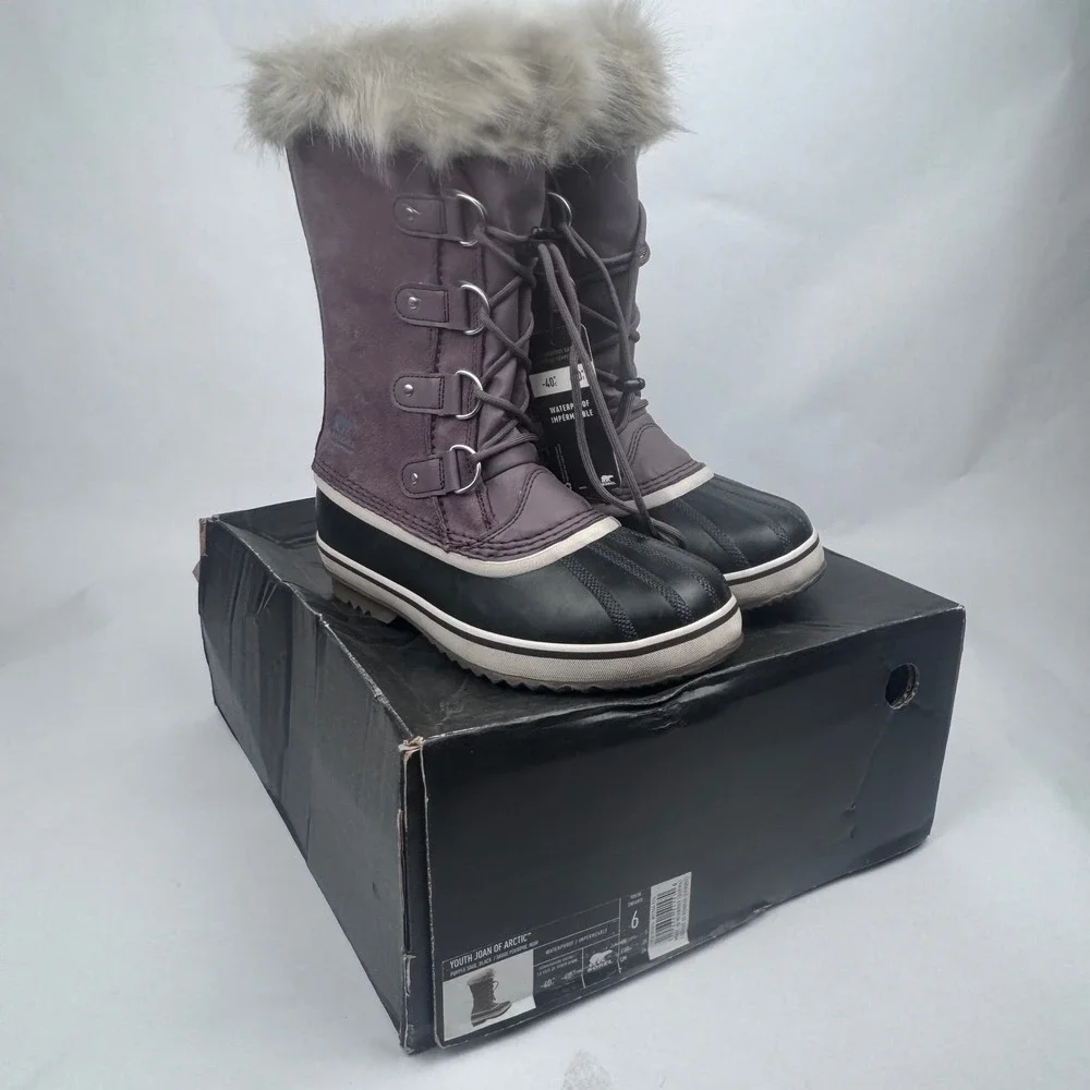 NEW Sorel Youth 6 Joan Of Arctic Purple Snow Boots Waterproof Faux Fur -40 w Box
